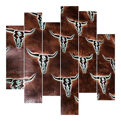Embossed Leather Cattle Skulls Brown Turquoise (12x24 inch) F10243