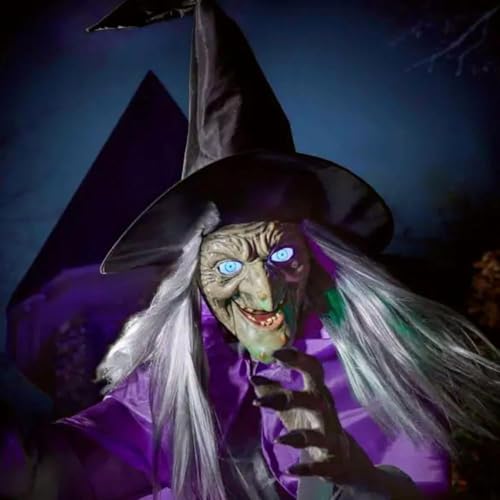 6FT Animated Flying Witch Halloween Decor with Scary Sounds and Lights J25368