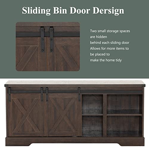 Brown Wood TV Stand with Sliding Barn Doors and Adjustable Shelves O253739