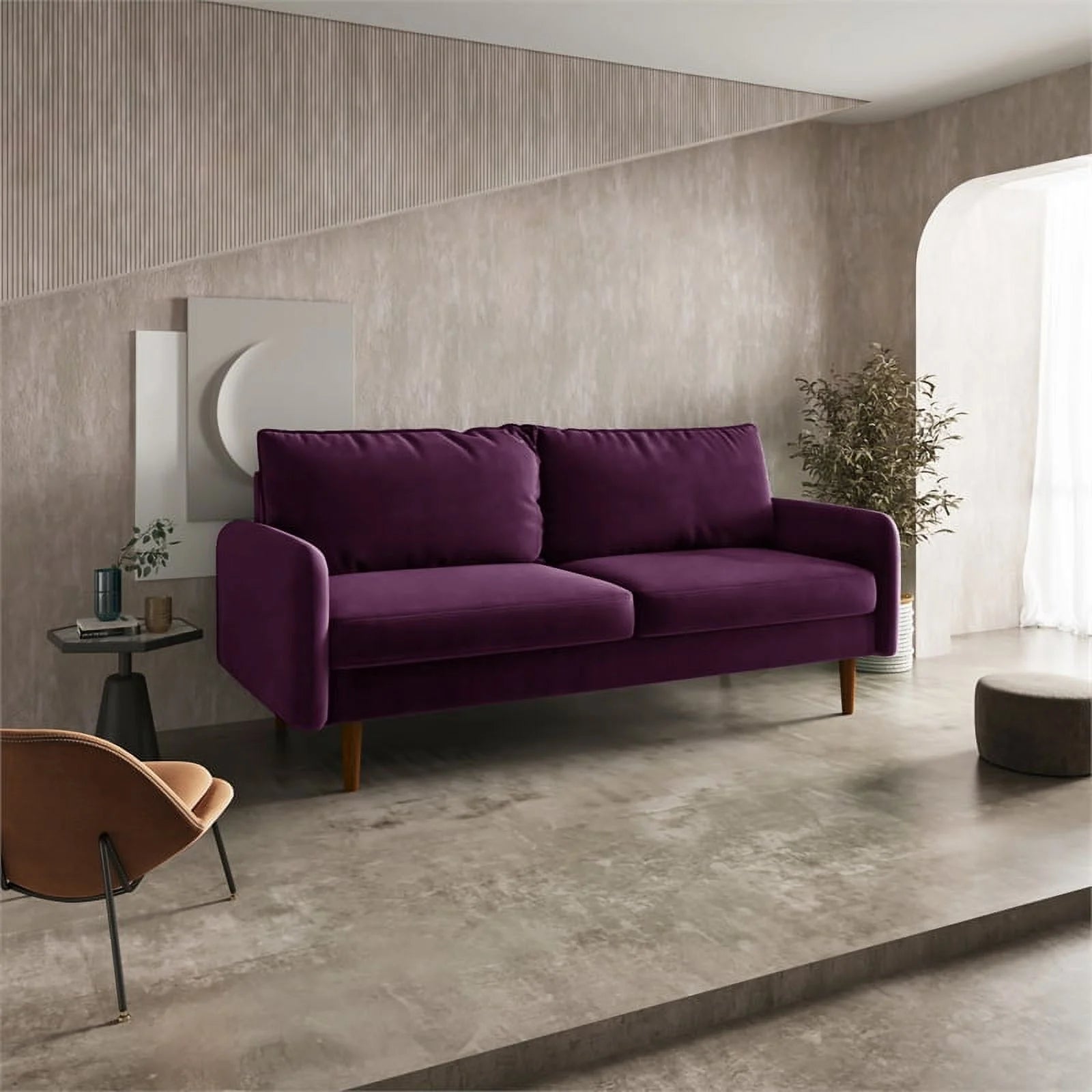 70" Upholstered Velvet Sofa in Purple W897