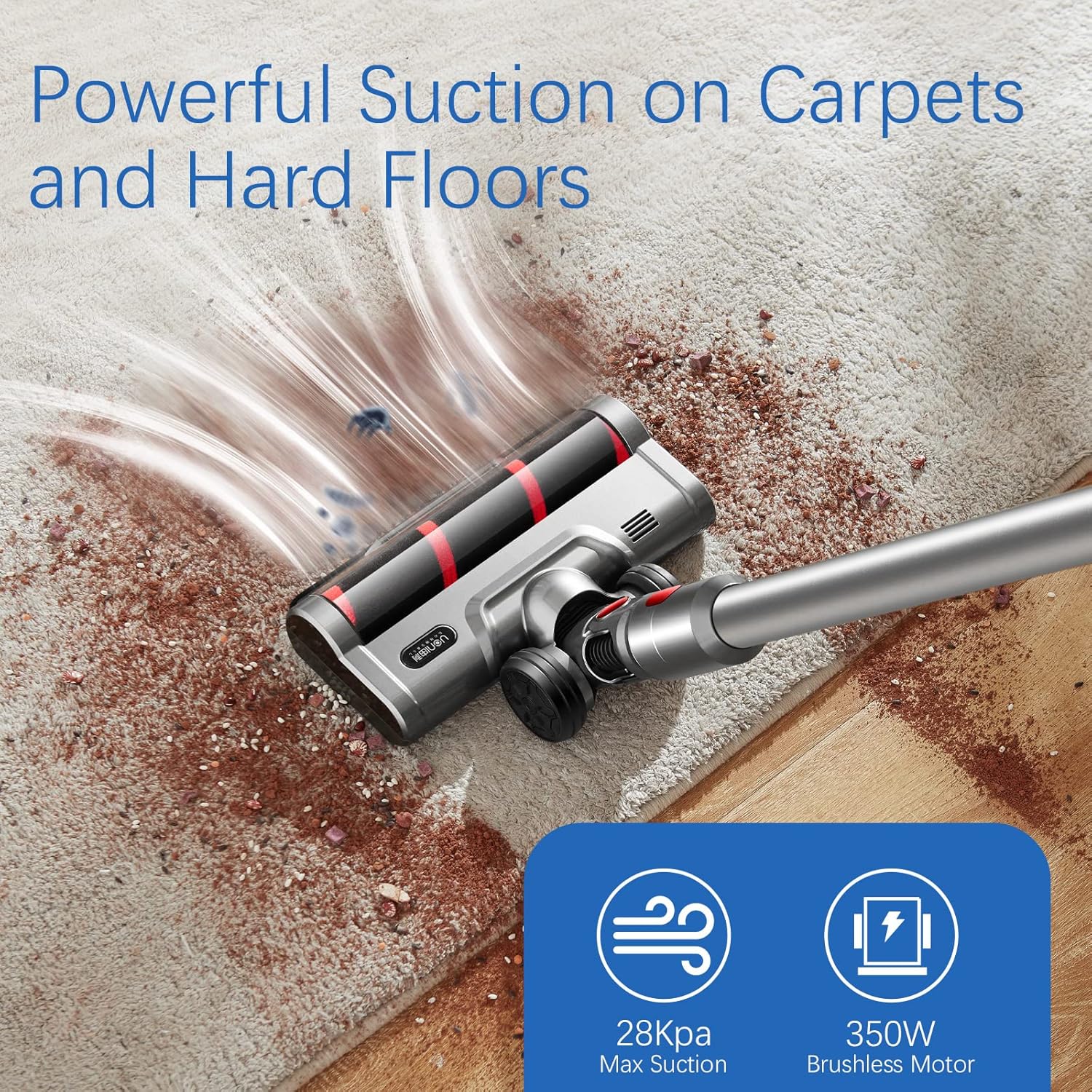 Cordless Stick Vacuum Cleaner 28KPA 3 in 1 Lightweight with LED Headlights Detachable Battery U999871
