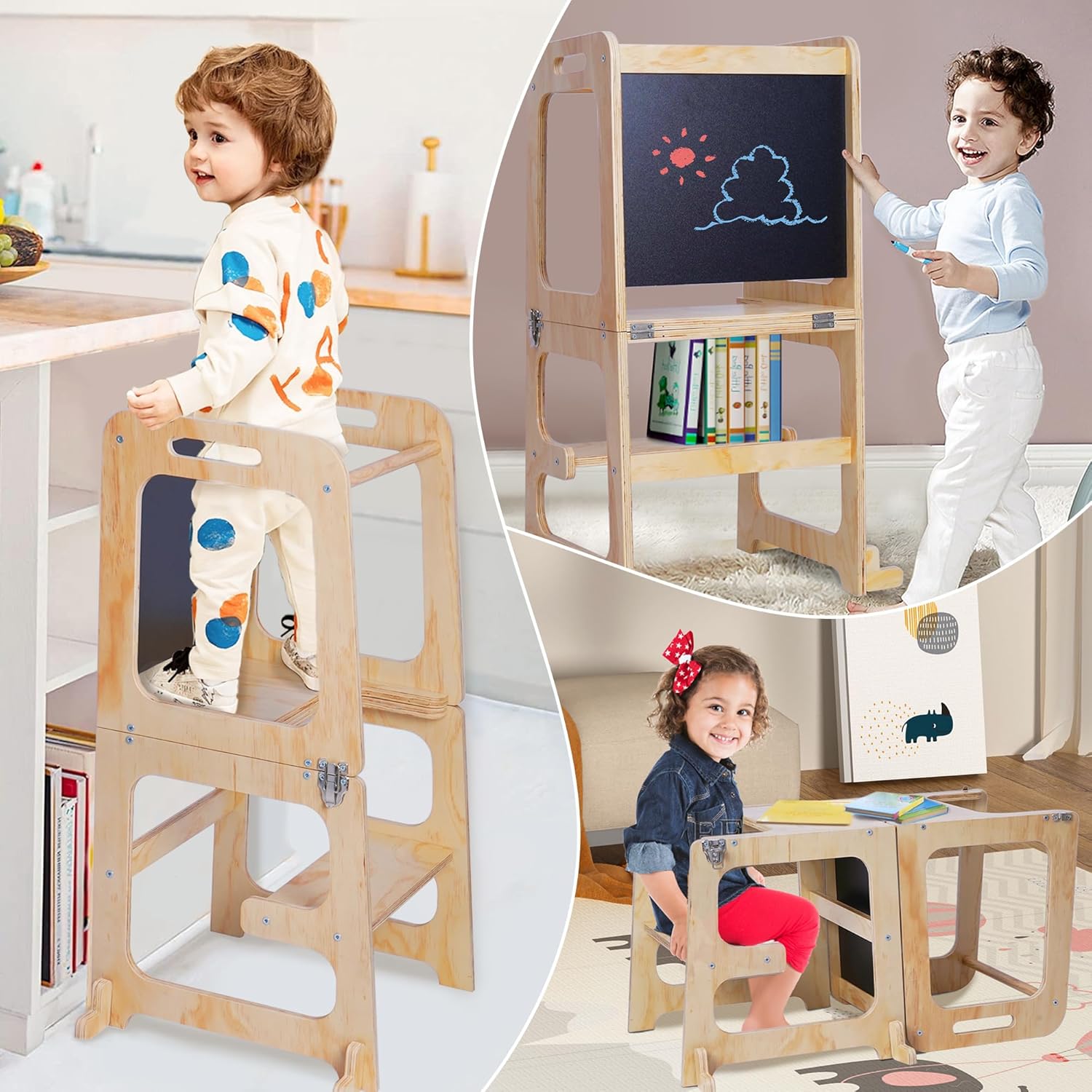 3-in-1 Toddler Standing Tower with Safety Rail T834