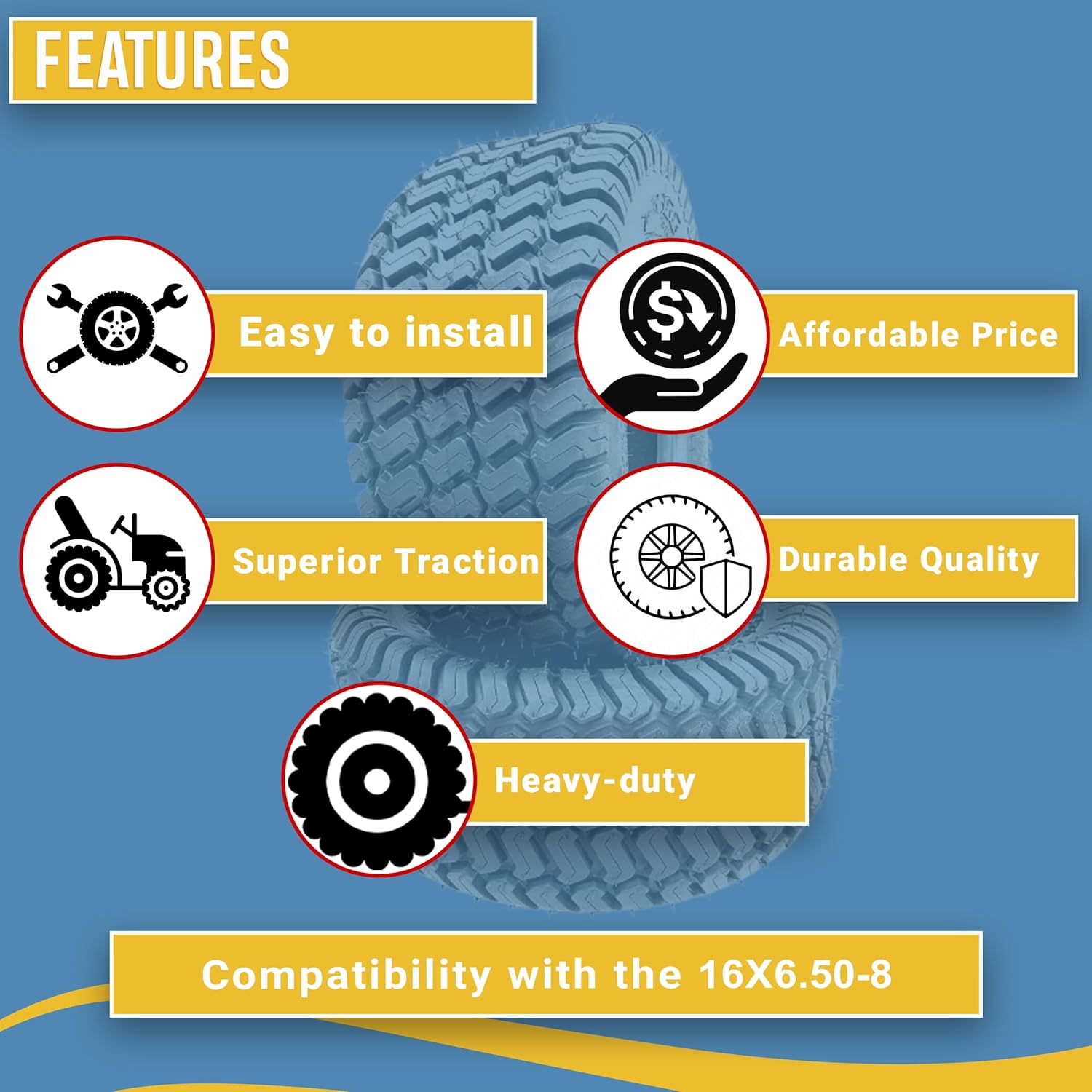16x6.50-8 Lawn Tractor Turf Tire 4 Ply Rated B8166