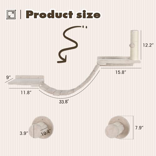 7 Pcs Cat Wall Shelves Set with Sisal Scratcher Post R73704