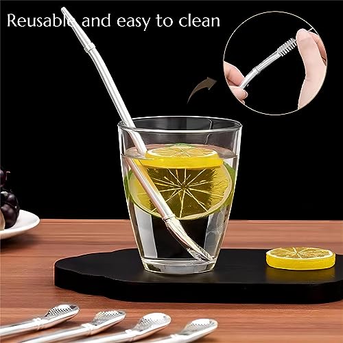 4pcs Stainless Steel Spoon Straws with Cleaning Brush L10660
