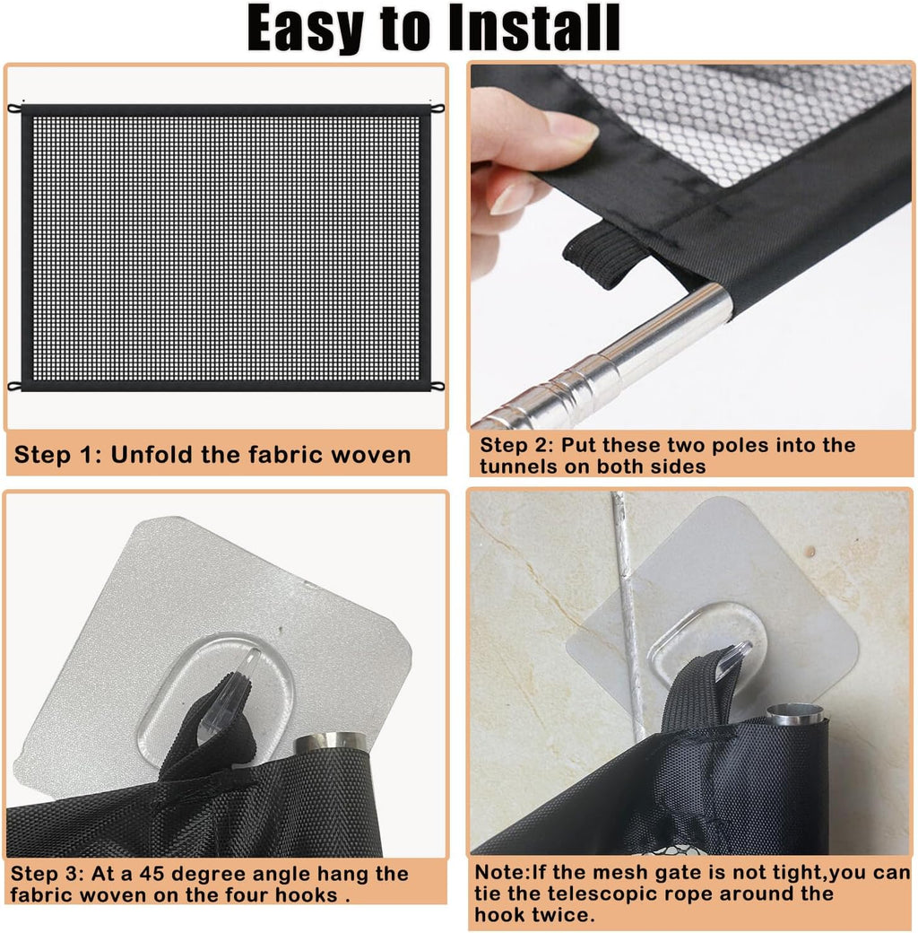 Portable Mesh Pet Gate, 43.5" W x 31" H, 6 Hooks Y49645