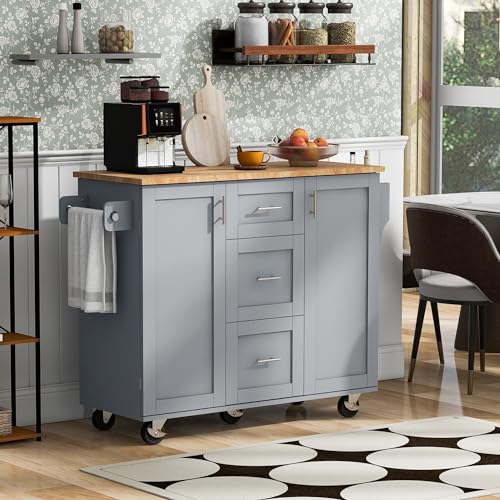 White Kitchen Island with Drop Leaf and 3 Drawer Y7646