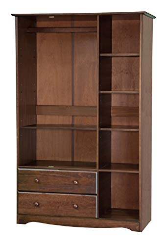 100% Solid Wood Armoire Wardrobe Closet, Java, 4 Shelves, 1 Clothing Rod, 2 Drawers, 1 Lock J694325