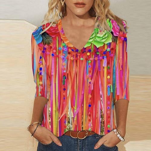 V Neck Elbow Length Sleeve Basic Tops Plus Size Blouse Y96777