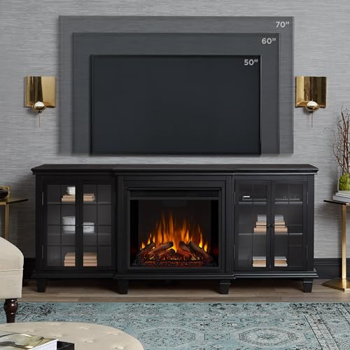 White 70" Electric Fireplace TV Stand with Adjustable Shelves M143