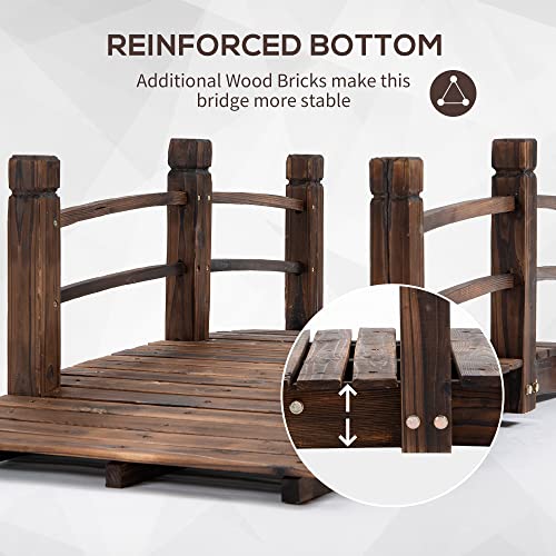 Fir Wood Garden Bridge Arc Walkway with Side Railings, Stained Wood, 60" x 26.5" x 19" P403