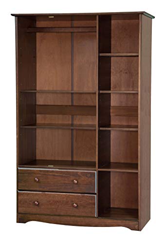 100% Solid Wood Armoire Wardrobe Closet, Java, 4 Shelves, 1 Clothing Rod, 2 Drawers, 1 Lock J694325