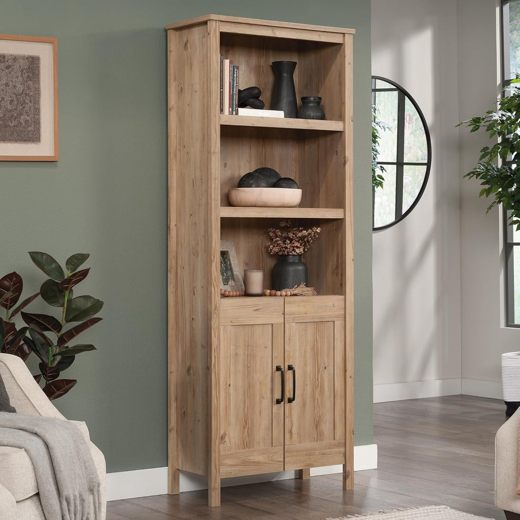 Khaki Pine Finish Bookcase with Doors U387400