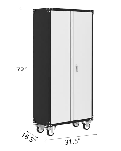 Metal Storage Cabinet 72" H with Wheels, Steel Tool Cabinet with Lock and 4 Adjustable Shelves C18188