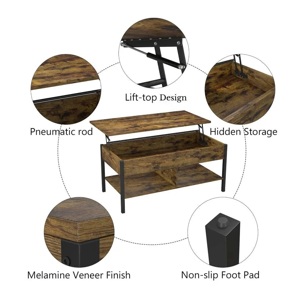 Brown Lift Top Coffee Table with Hidden Storage E285