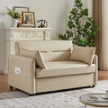 Convertible Sleeper Sofa Bed 57 Inches Velvet 2 Seats with Pull Out Bed Adjustable Backrest 2 Pillows Side Pocket Light Brown P8510
