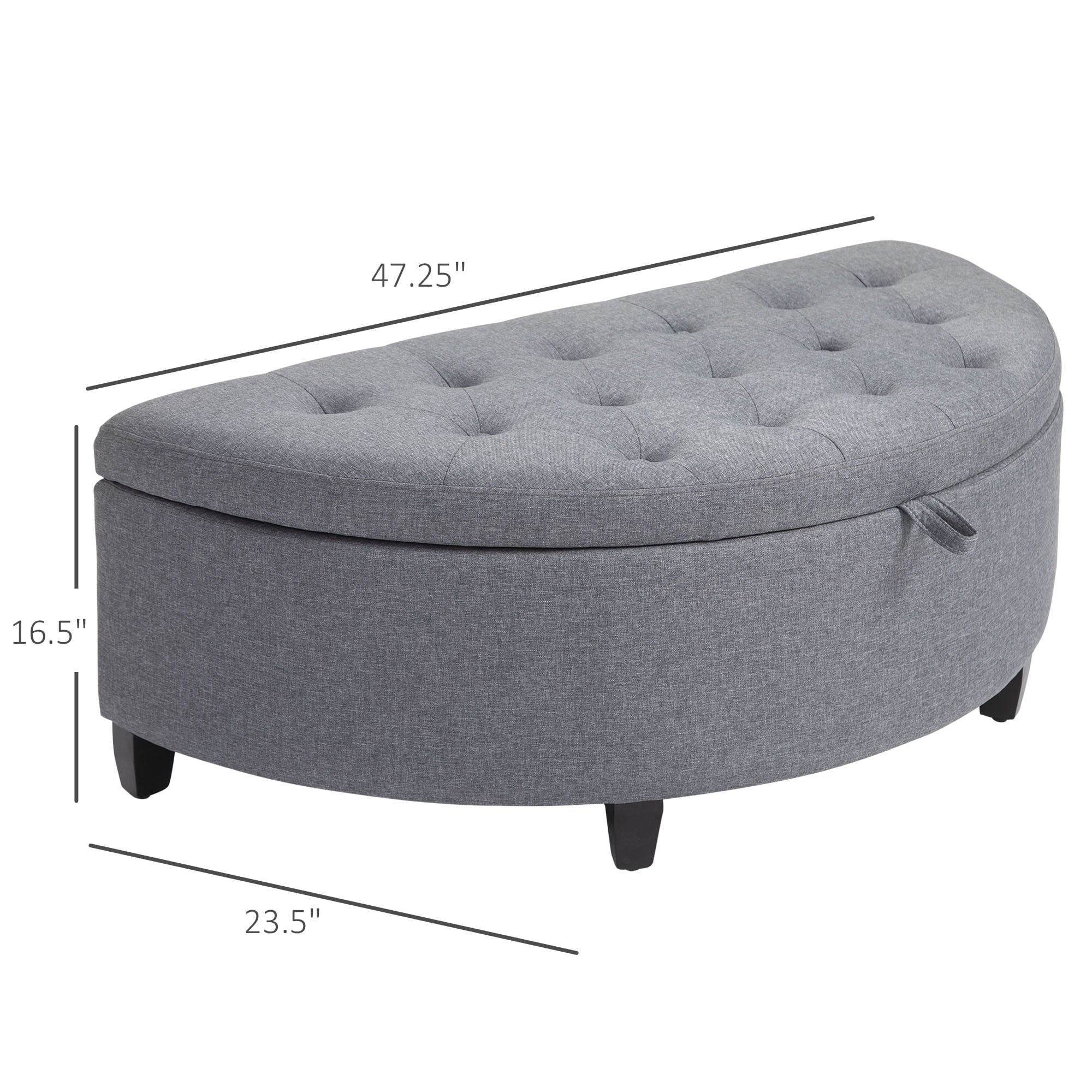 Gray Half Moon Storage Ottoman with Lift Lid B1576