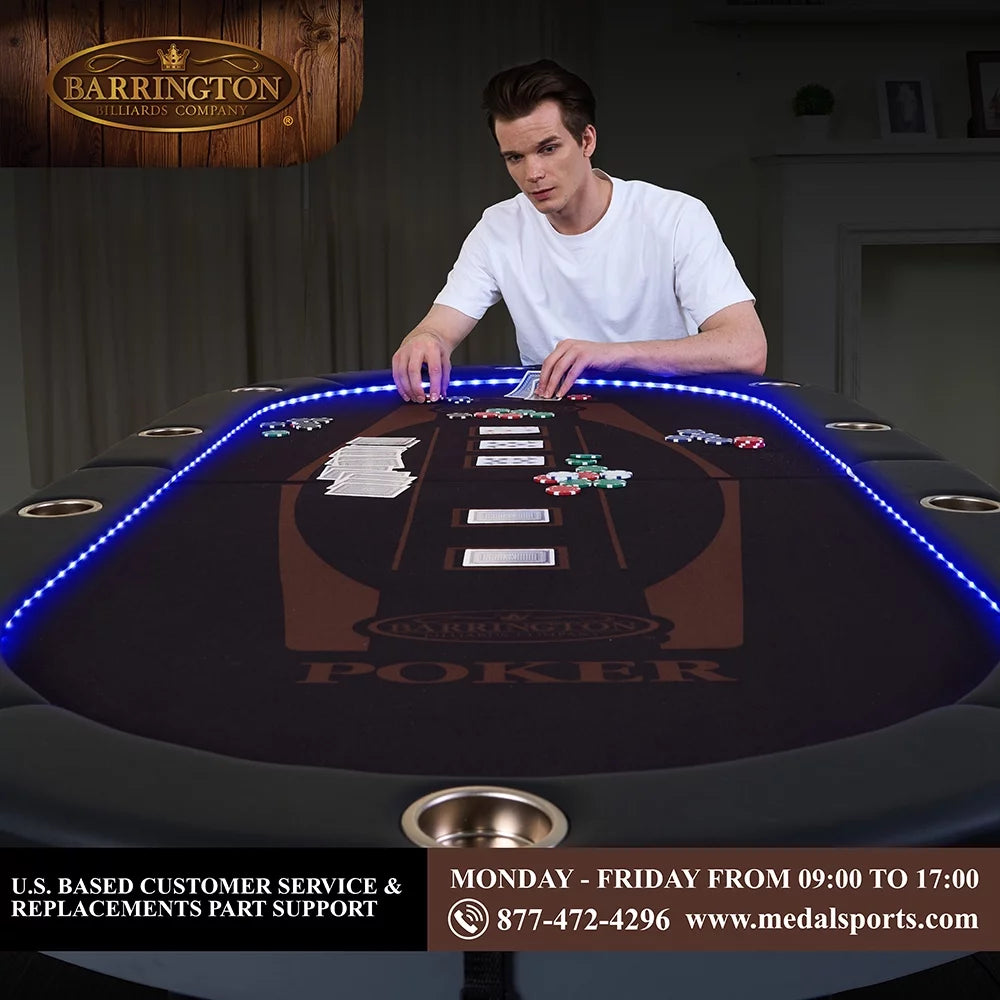 10-Player Poker Table with In-laid LED Lights, Brown and Black L527