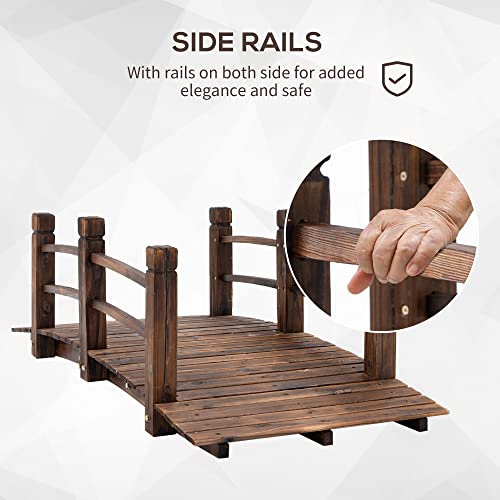 Fir Wood Garden Bridge Arc Walkway with Side Railings, Stained Wood, 60" x 26.5" x 19" P403