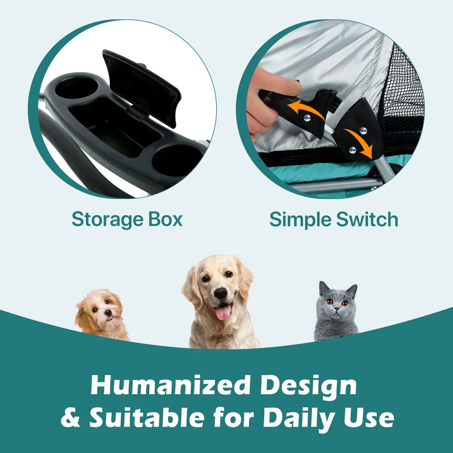Teal Folding 4-Wheel Dog Stroller D375931
