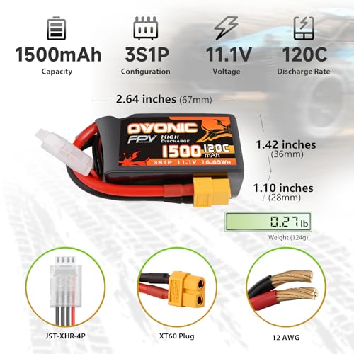 11.1V 1300mAh 3S RC Battery with XT60 Plug (2 Pack) N6422