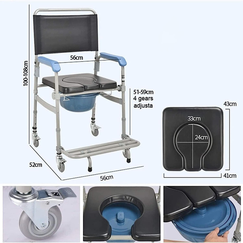 Lightweight Bedside Commode Portable Toilet Bath Chair Adjustable Height Shower Chair V84112