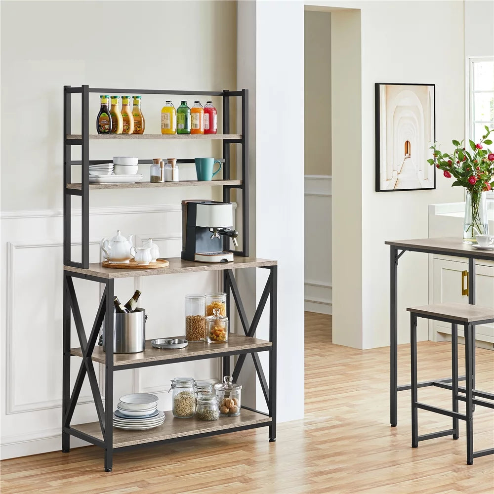 5-Tier Industrial Wood Baker’s Rack Storage Shelf, Gray P711518