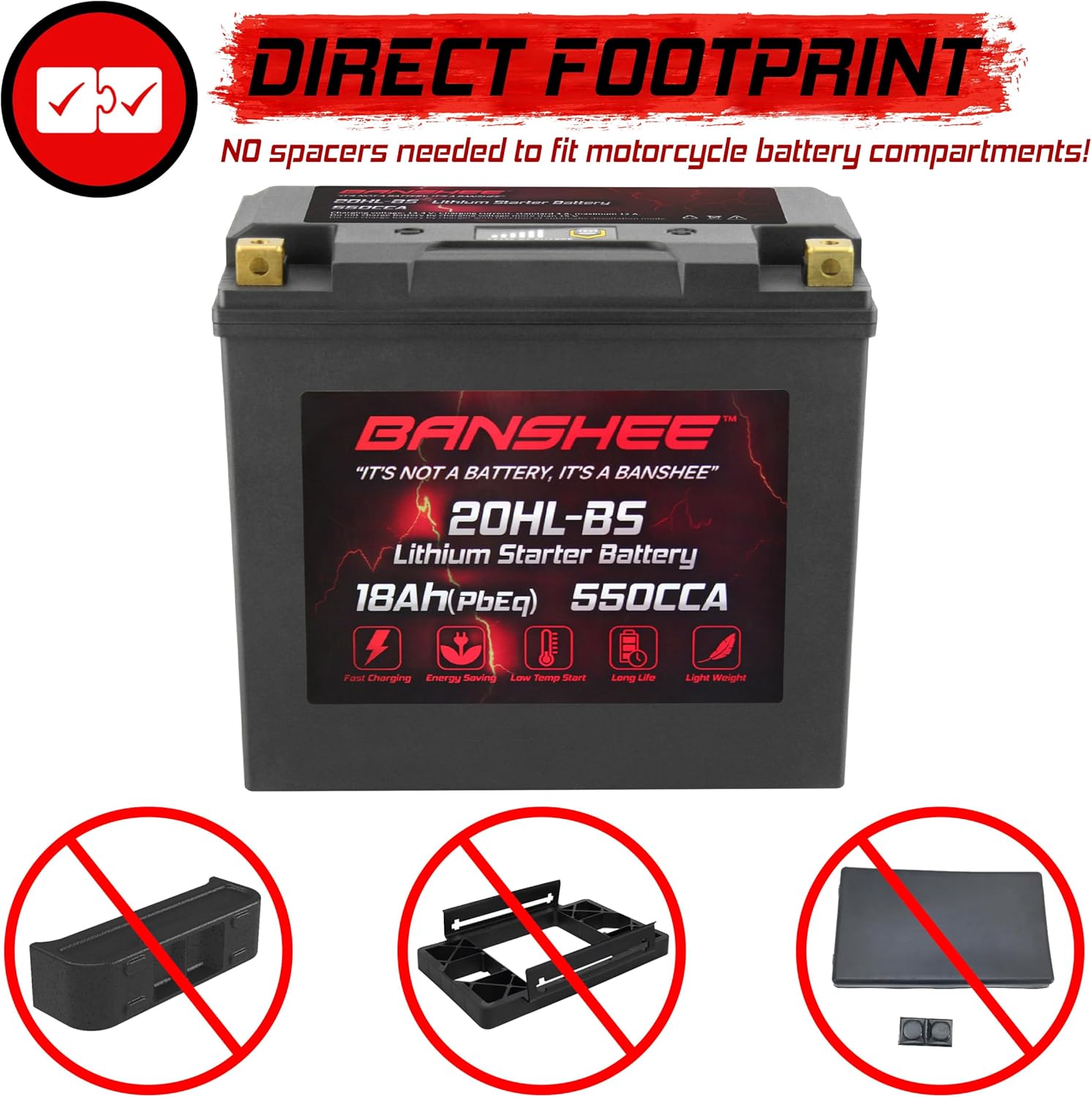 Lithium Motorcycle Powersport Battery YTX20L-BS 12.8V 18AH 550 CCA with BMS N6737