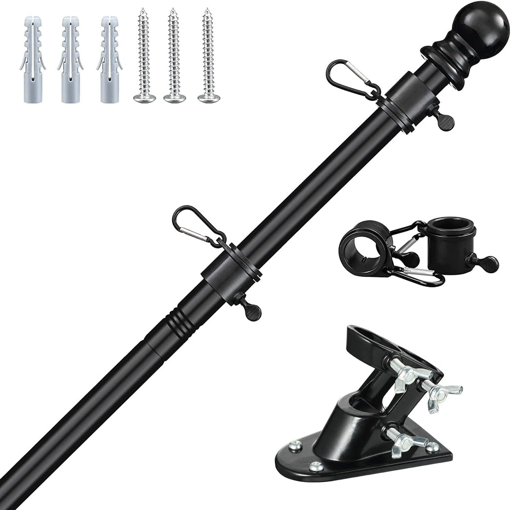 6FT Metal Flag Pole with Two-Position Bracket Holders Black P974553