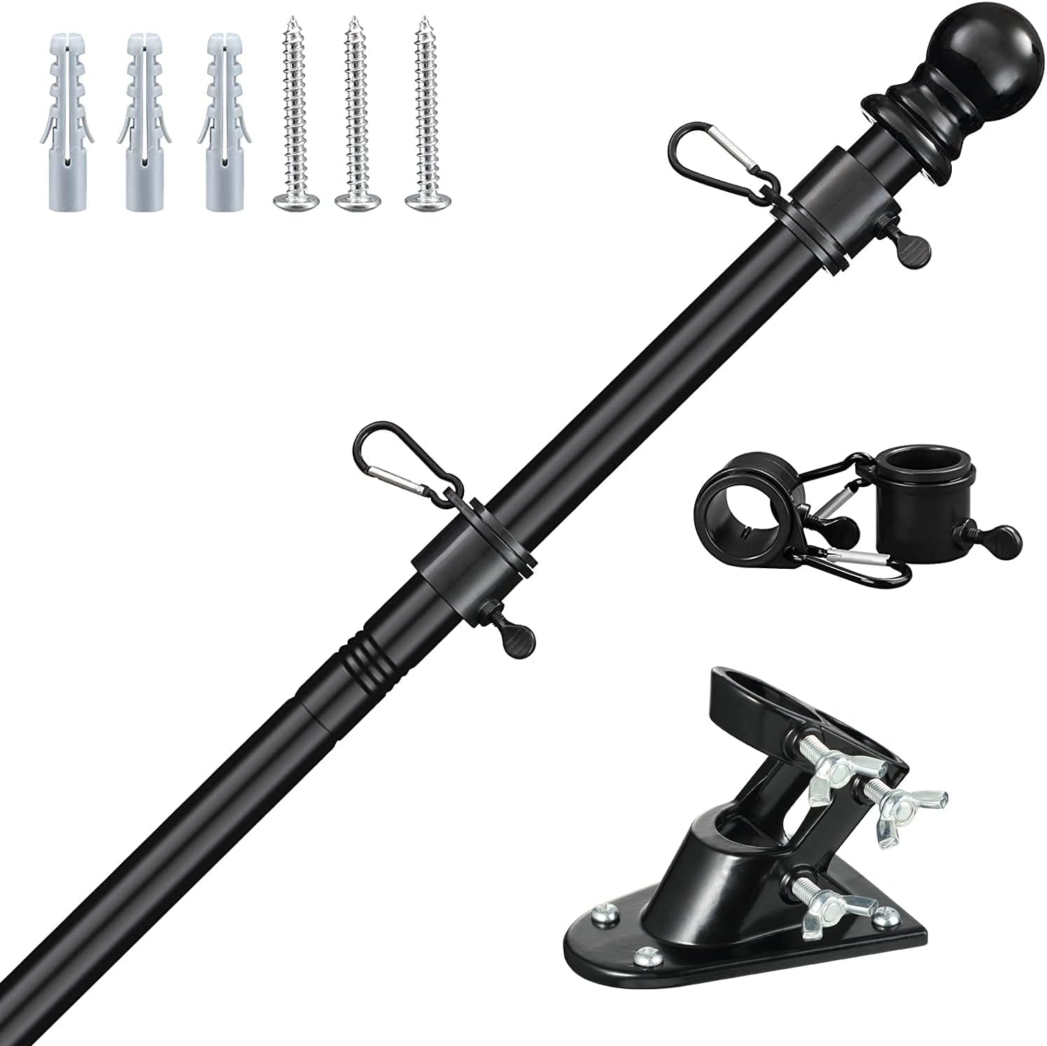 6FT Metal Flag Pole with Two-Position Bracket Holders Black P974553
