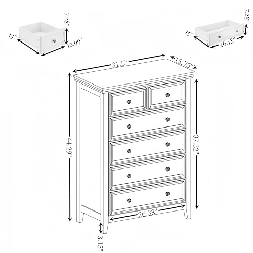 White 6 Drawer Dresser with Metal Handles S91354