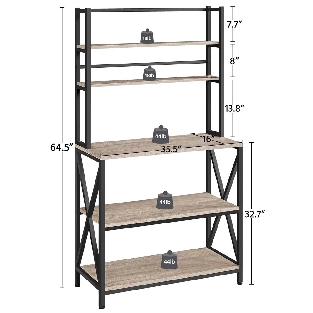 5-Tier Industrial Wood Baker’s Rack Storage Shelf, Gray P711518