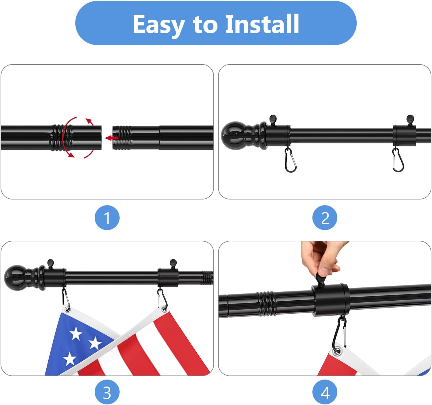 6FT Metal Flag Pole with Two-Position Bracket Holders Black P974553