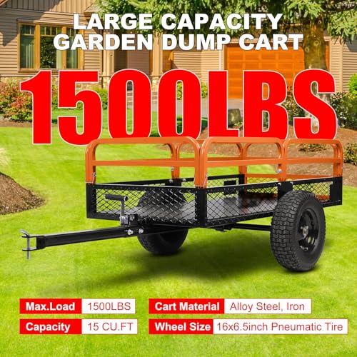 Heavy Duty Steel Dump Cart 1600LB Capacity with Dual Dumping Modes X2359