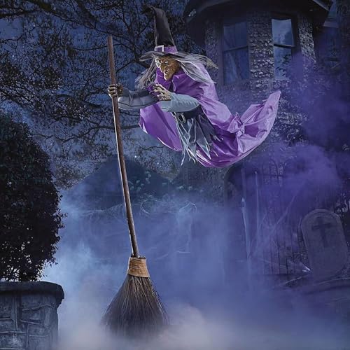 6FT Animated Flying Witch Halloween Decor with Scary Sounds and Lights J25368