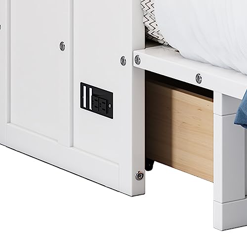 White+Walnut Full Wood Murphy Bed with Storage Drawers U192