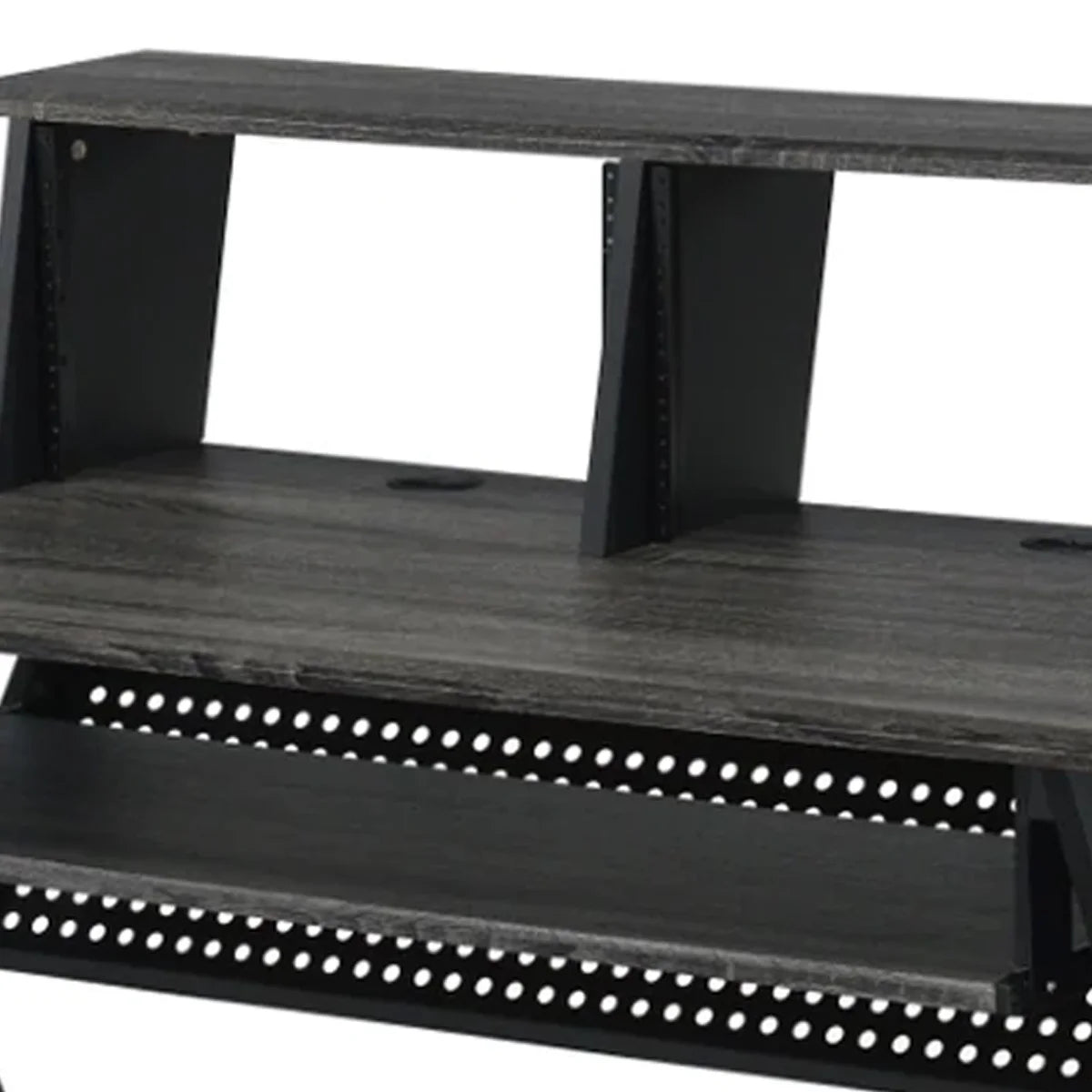 Gray Wood Music Desk Studio Station with Keyboard Tray and Shelves D89655