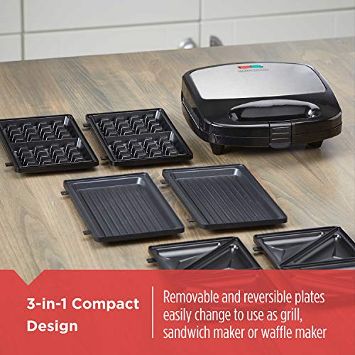 3-in-1 Waffle Iron, Grill and Sandwich Press, Non-Stick Removable Plates V20848