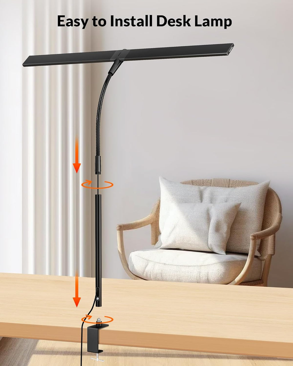 Black Double Head LED Clamp Desk Lamp with Remote Control U32887