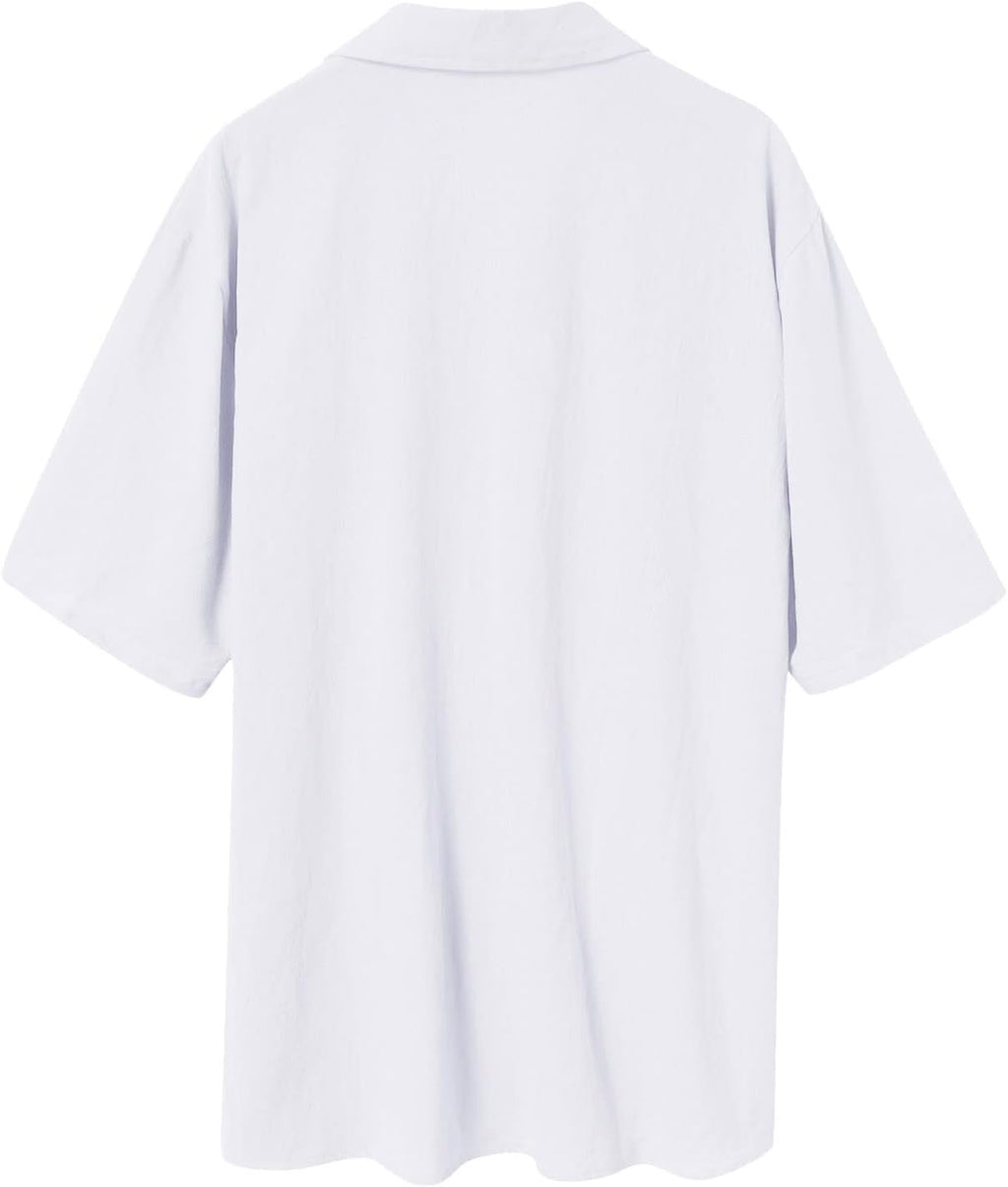 Men's Cotton Linen Short Sleeve Button Down Shirts I4192