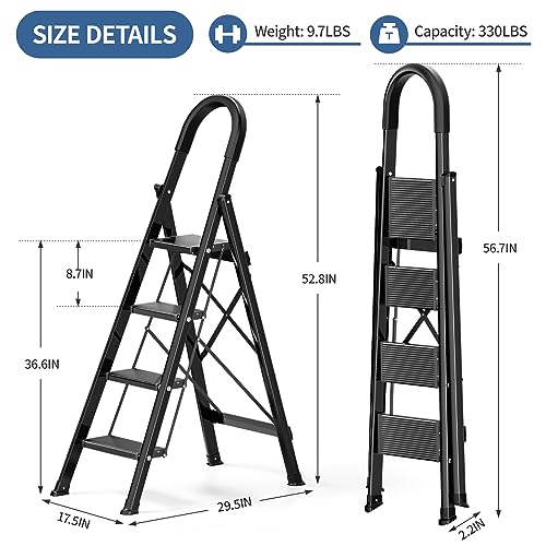 Black Aluminum Folding Step Stool with Handgrip P32819