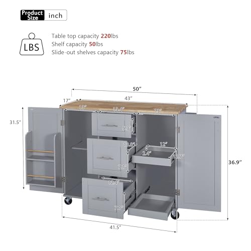White Kitchen Island with Drop Leaf and 3 Drawer Y7646