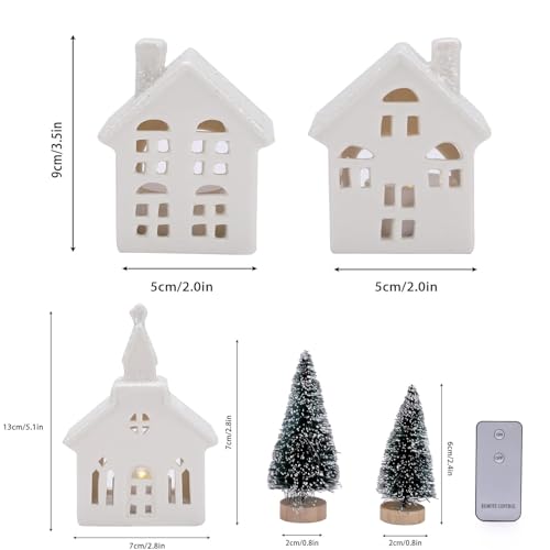 7 Pcs Christmas Porcelain Village Tabletop Figurine LED House Decorations J40535