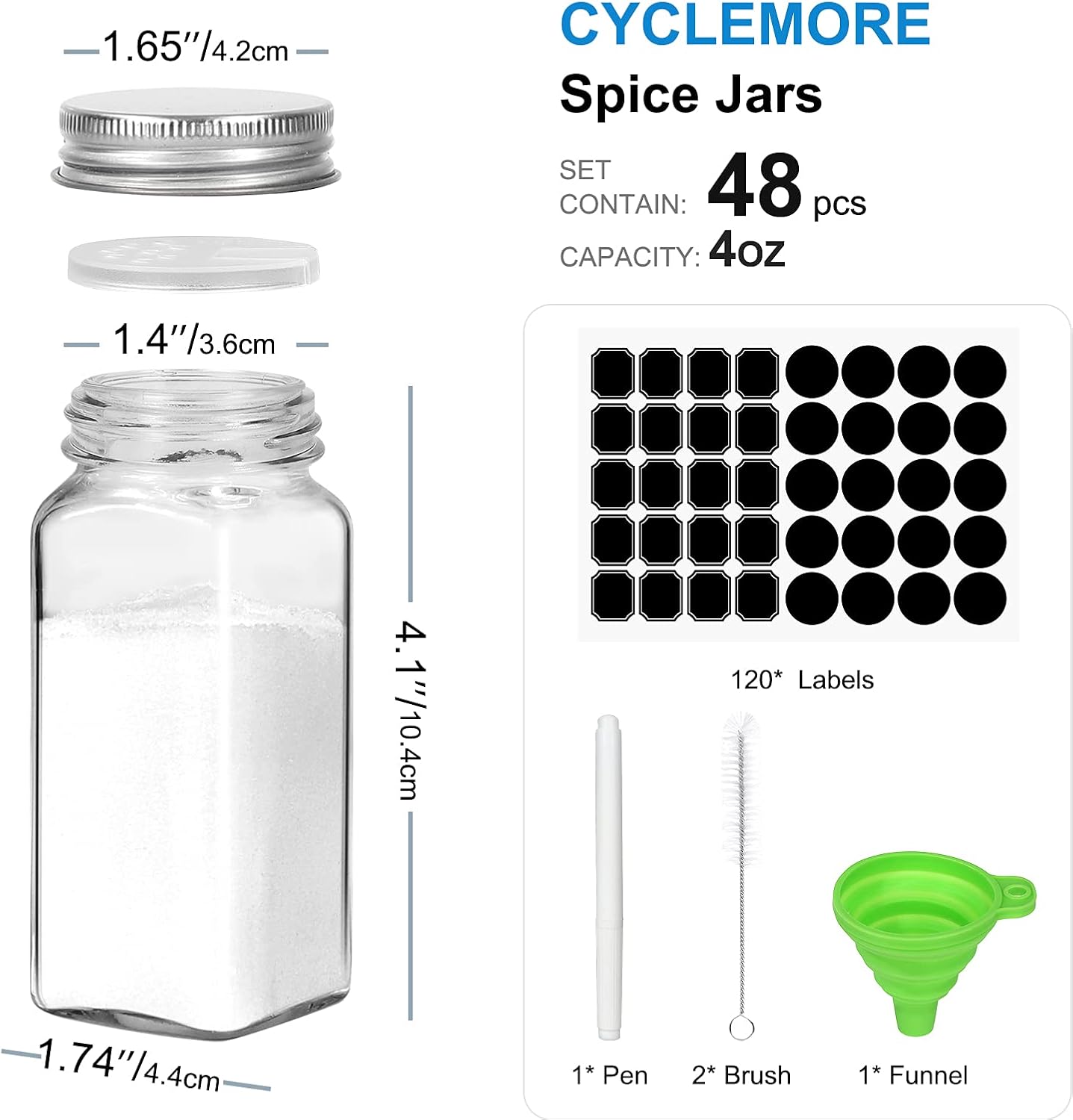 48 Pack 4oz Glass Spice Jars with Silver Metal Caps T4936