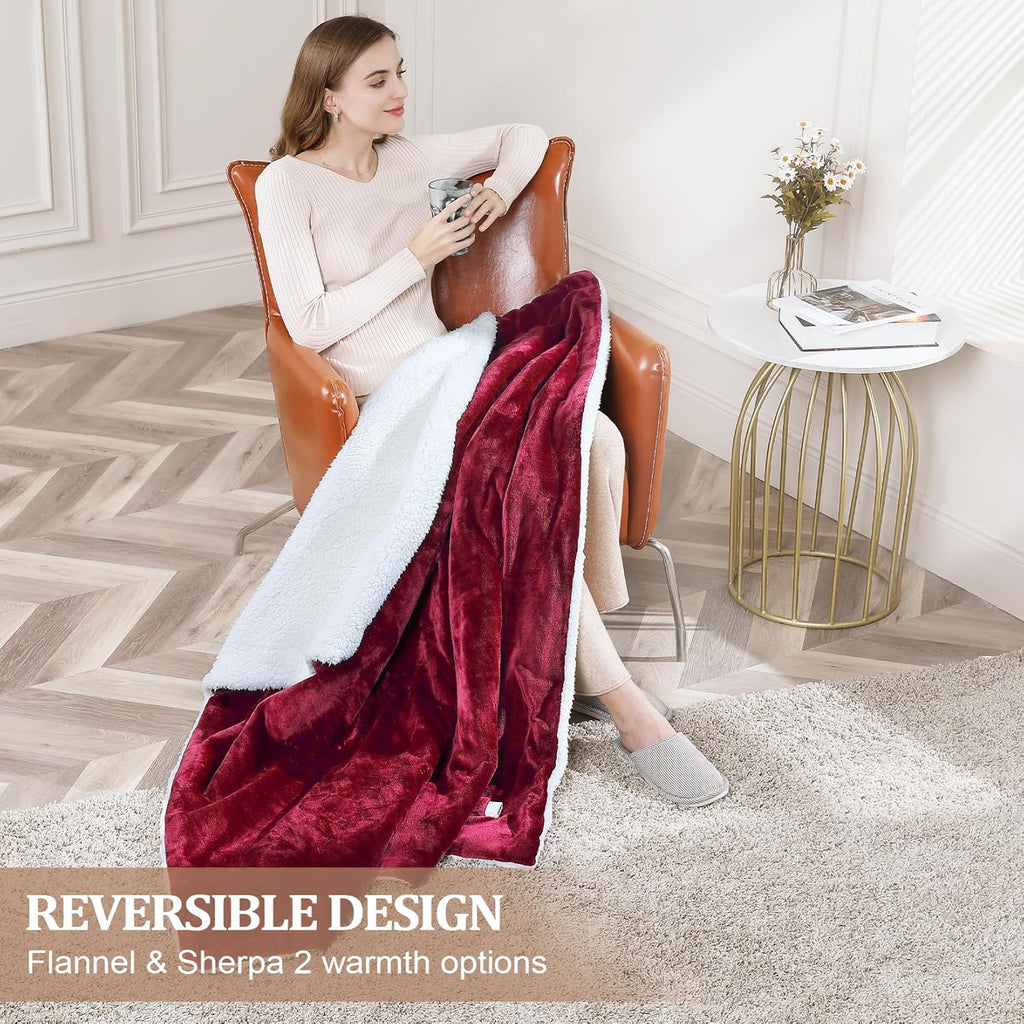 Red Flannel Electric Heated Throw Blanket 50" x 60" Y347