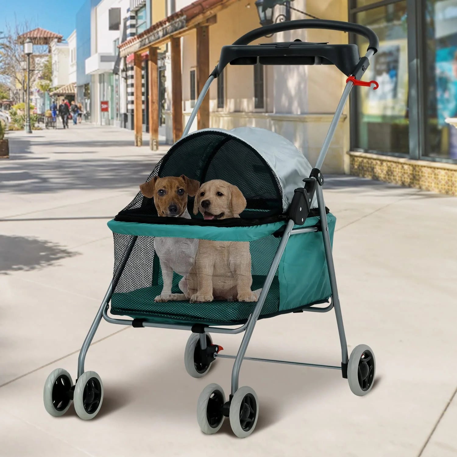 Teal Folding 4-Wheel Dog Stroller D375931