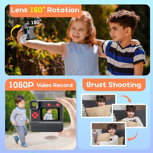 Blue FHD Selfie Digital Video Camera with 3 Rolls Print Paper & 32G Card H684327