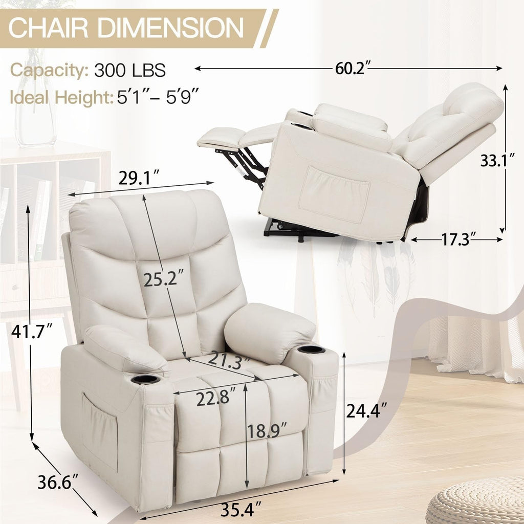 Dual Motor Power Lift Recliner Chair with Massage and Heat, Cup Holders Side Pockets N589