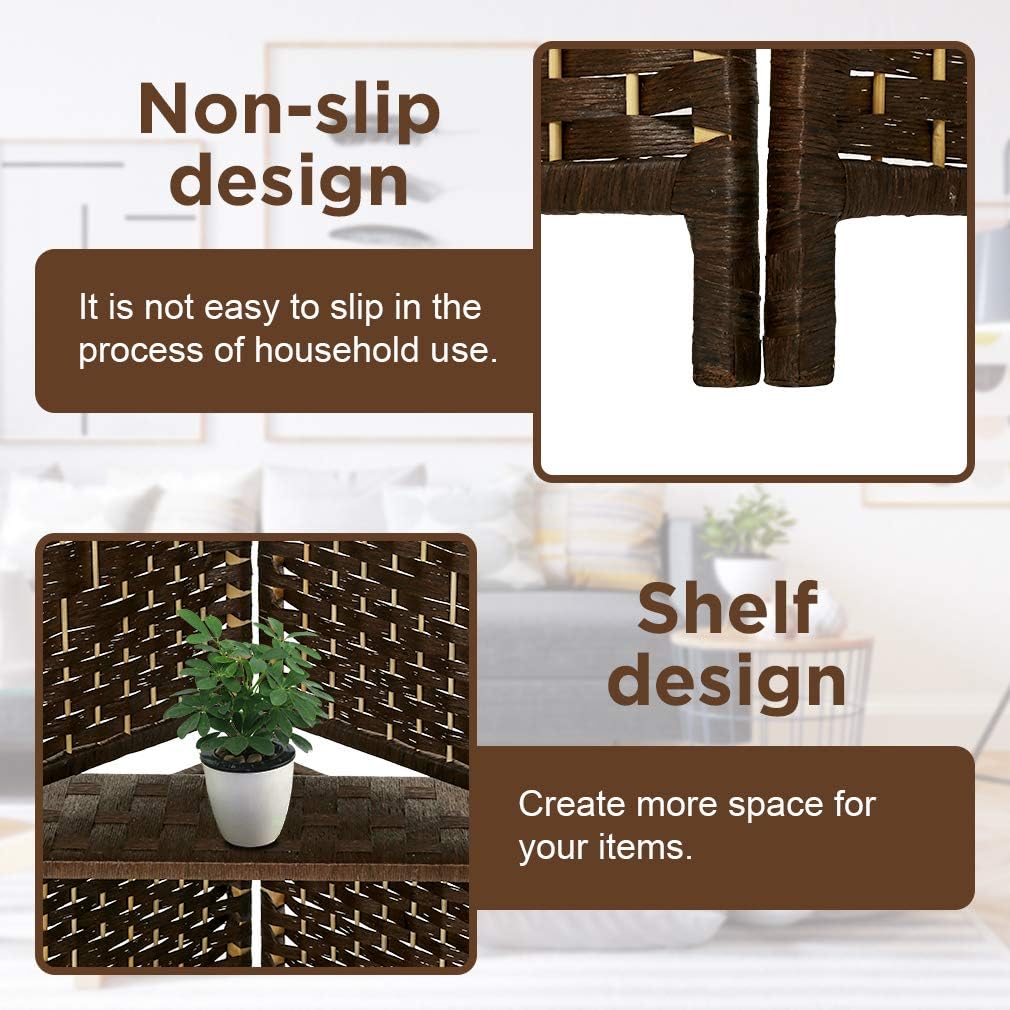 Brown 6 Panel Wooden Folding Room Divider with Shelves A4265