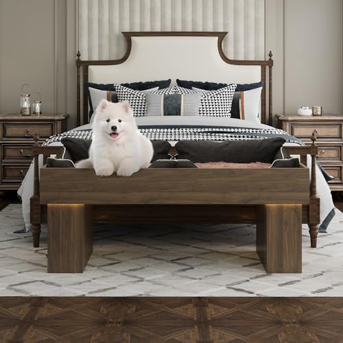 Walnut Wooden Pet Bed with 2 Cushions and Led Light C720088